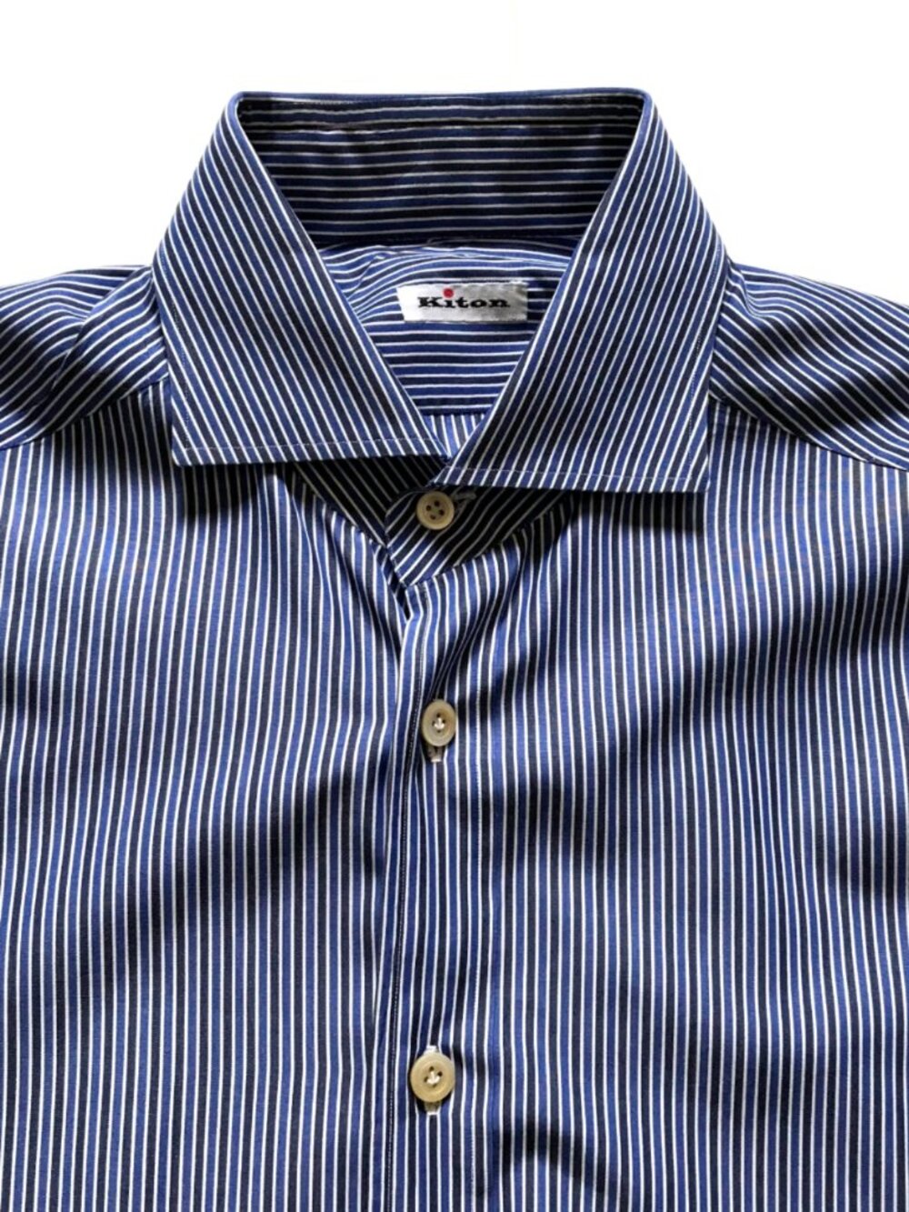KITON Button Down Sport Shirt Mens 40 15.5 Blue White Stripe Cotton Long Sleeve